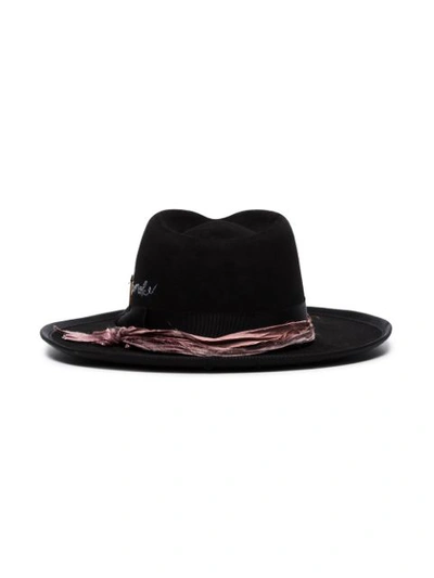 Shop Nick Fouquet Embroidered Slogan Fedora Hat In Black