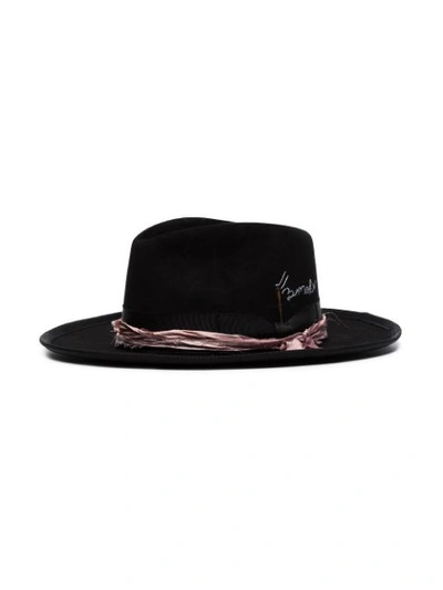 Shop Nick Fouquet Embroidered Slogan Fedora Hat In Black