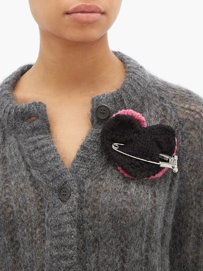 Prada Pierced-heart Mohair Brooch In Black | ModeSens
