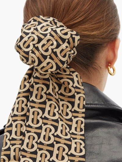 Burberry Brown TB Monogram Print Silk-Twill Hair Scarf Burberry