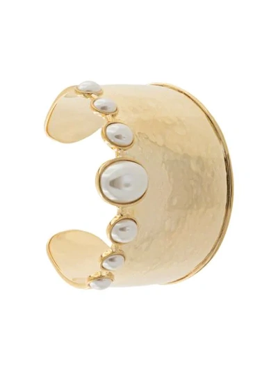 Shop Aurelie Bidermann Pearl Cuff Bracelet In Gold