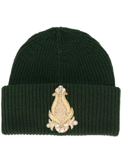 Shop Dondup Embroidered Beanie Hat In Green