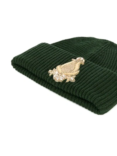 Shop Dondup Embroidered Beanie Hat In Green