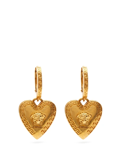 Versace Medusa embossed Heart drop Earrings In Gold ModeSens