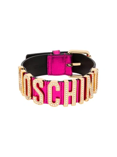 Shop Moschino Embellished Logo Plaque Choker In 0210 Pink Gold