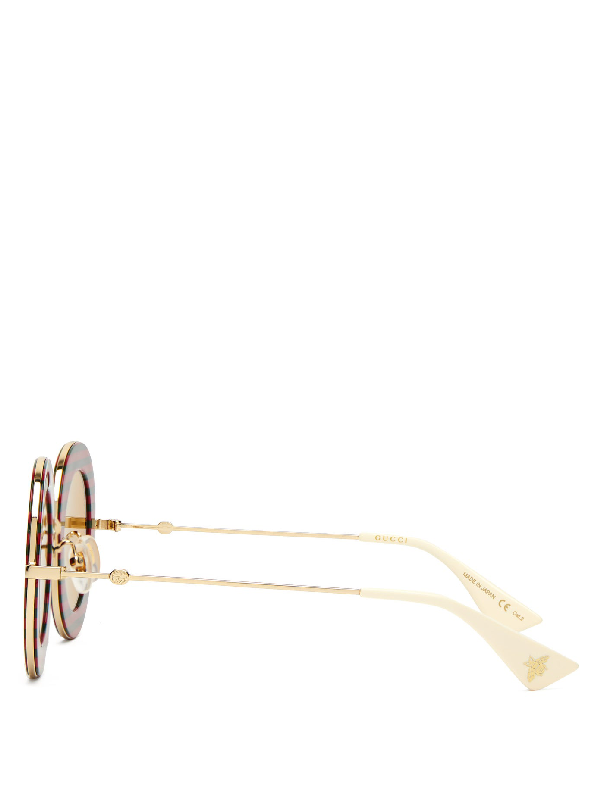 Gucci Maison De L Amour Round Frame Enamel And Gold Tone Sunglasses In Red Modesens