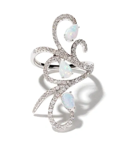 Shop As29 18kt White Gold Lucy Opal And Diamond Ring In Silver