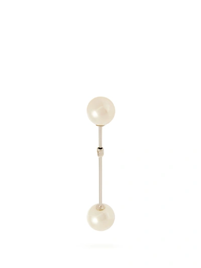 Shop Alan Crocetti Faux Pearl-embellished Single Earring In Silver