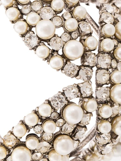 Shop Saint Laurent Pearl And Rhinestone Cuff In Grey