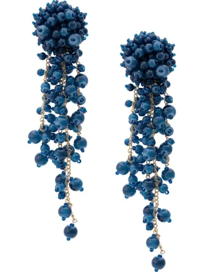Shop Oscar De La Renta Beaded Cascade Earrings In Blue