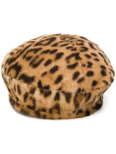 Shop Yves Salomon Leopard Print Hat In Brown