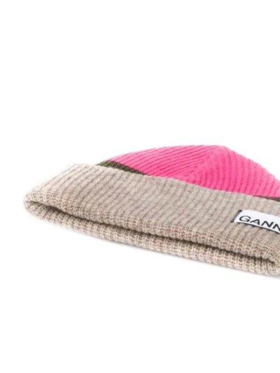 Shop Ganni Ribbed Beanie In 514 Hot Pink