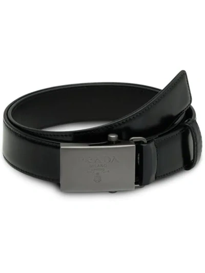 Shop Prada Brushed Leather Belt In Black