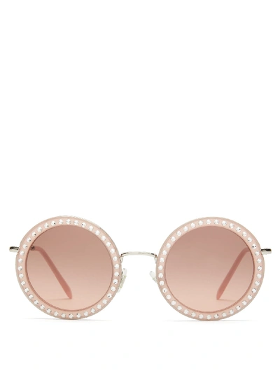 Miu Miu Délice Studded Round Acetate Sunglasses In Pink