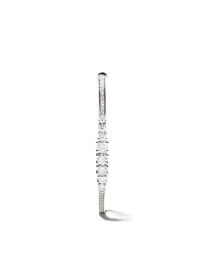 Shop As29 18kt White Gold Icicle Pave Diamond Hoop Earrings In Silver