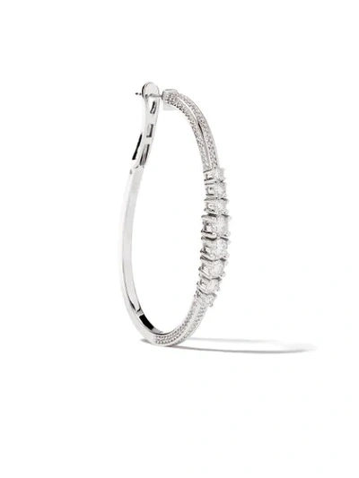 Shop As29 18kt White Gold Icicle Pave Diamond Hoop Earrings In Silver