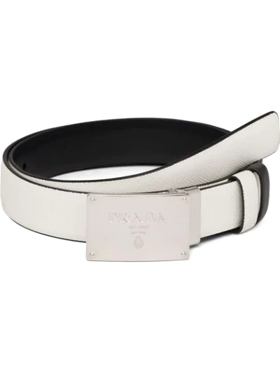 Shop Prada Embossed Logo Reversible Belt In Black