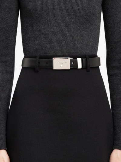 Shop Prada Embossed Logo Reversible Belt In Black