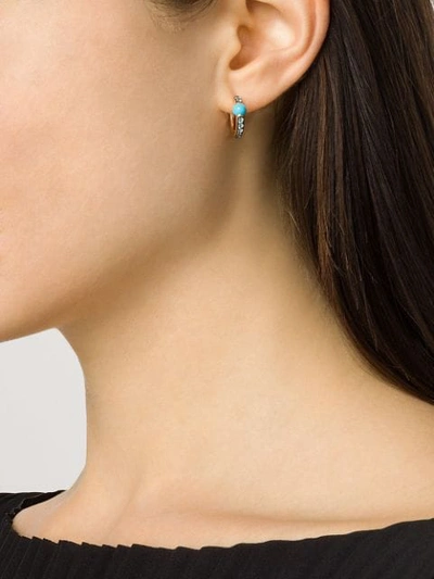 Shop Pomellato 18kt Rose Gold M'ama Non M'ama Turquoise And Zircon Hoops In Blue