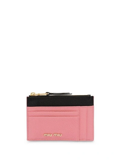 Shop Miu Miu Two-tone Madras Leather Wallet In Pink
