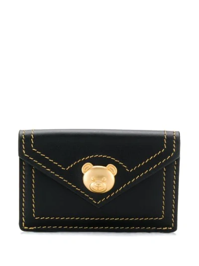 Shop Moschino Mascot Plaque Wallet In Black