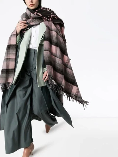 Shop Gucci Reversible Checked Poncho Scarf In Pink