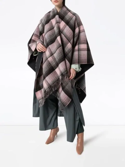 Shop Gucci Reversible Checked Poncho Scarf In Pink