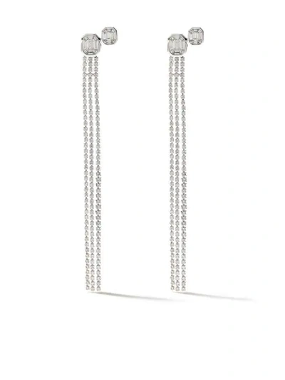 Shop As29 18kt White Gold Venus Duplex Illusion 3 Lines Long Diamond Earrings In Silver