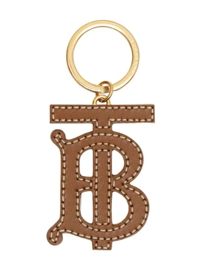 Shop Burberry Monogram Motif Two-tone Leather Key Charm In Brown
