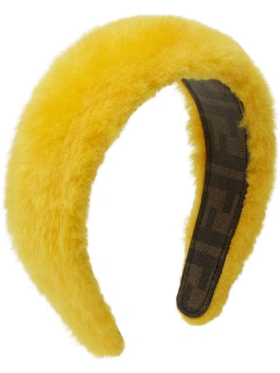 Shop Fendi Yellow Shearling Hair Band