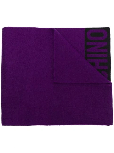 Shop Moschino Logo Embroidered Scarf In Purple