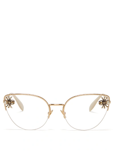 Alexander Mcqueen Embellished-spider Cat-eye Glasses In Gold | ModeSens