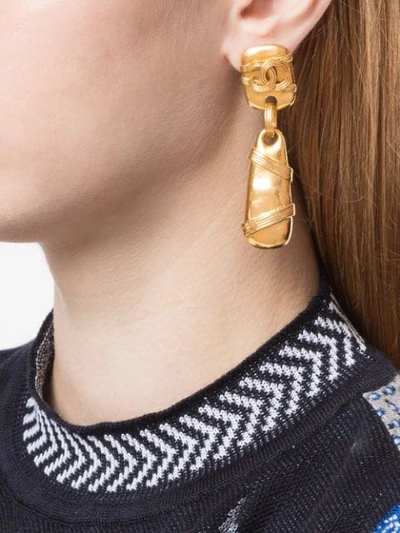 Pre-owned Chanel 1994s Shaking Earrings In Gold