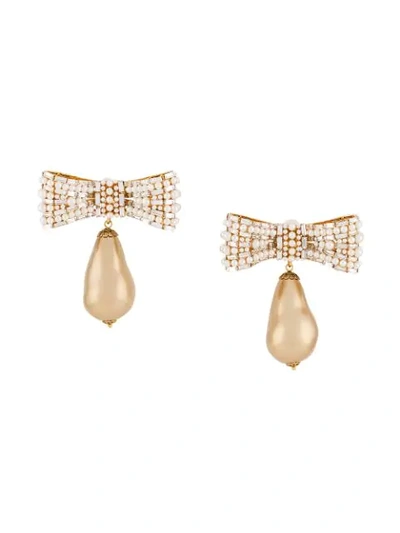 Shop Dolce & Gabbana Bow Drop Clip Earrings In Gold