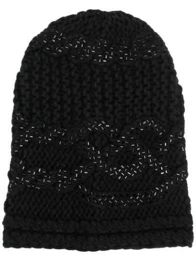 Shop Ermanno Scervino Knitted Hat With Strass In Black