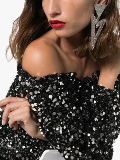 Shop Alessandra Rich Triangle Cutout Crystal Earrings In Metallic