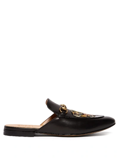 Gucci Princetown Tiger-appliqué Leather Backless Loafers In Black ...