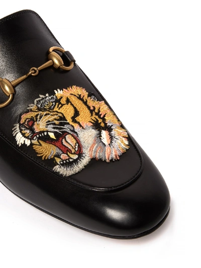 Gucci Princetown Tiger-appliqué Leather Backless Loafers In Black ...