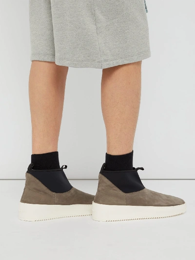 Fear Of God Polar Wolf Leather And Neoprene Boots In Khaki Brown