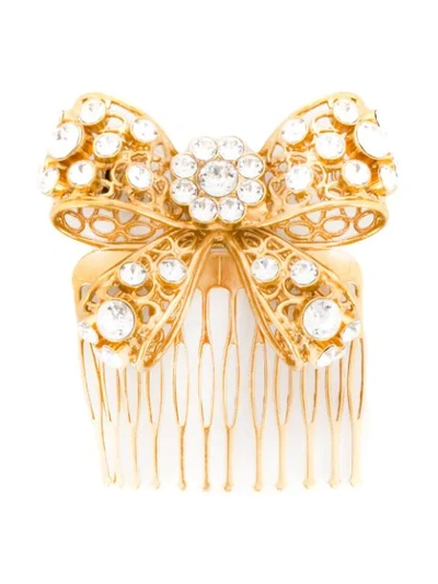 Shop Versace Bow Crystal Hair Pin In Gold