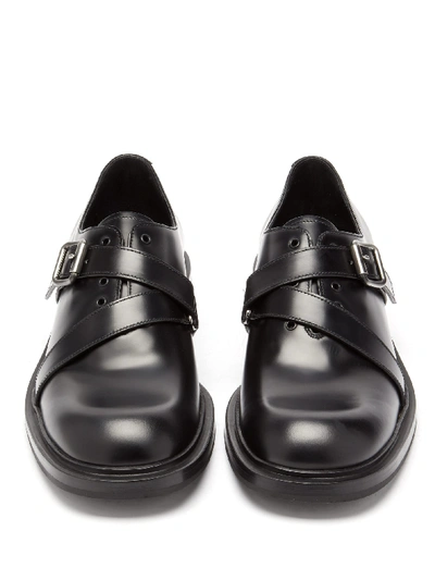 Prada Spazzalato Leather Monk-strap Shoes In Black | ModeSens