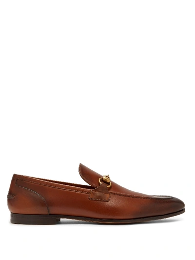 Gucci Jordaan Horsebit Burnished-leather Loafers In Brown | ModeSens