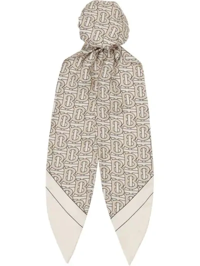 Burberry Brown TB Monogram Print Silk-Twill Hair Scarf Burberry