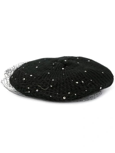 Shop Jennifer Behr Crystal Voilette Beret In Black