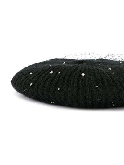 Shop Jennifer Behr Crystal Voilette Beret In Black