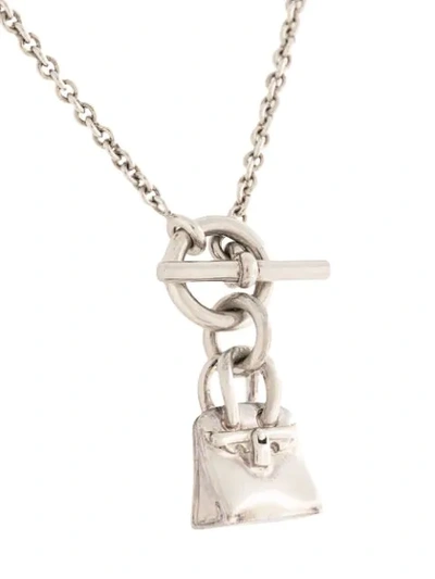 Pre-owned Hermes Kelly Charm Necklace In Silver
