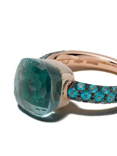 Shop Pomellato 18kt Rose And White Gold Nudo Topaz And Agate Ring In Blue