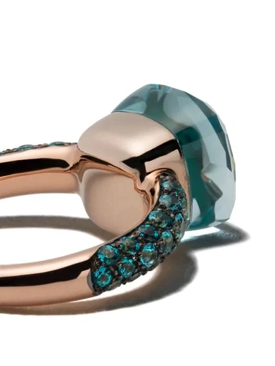 Shop Pomellato 18kt Rose And White Gold Nudo Topaz And Agate Ring In Blue