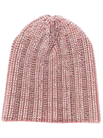 Shop Ermanno Scervino Embellished Knit Beanie In Pink