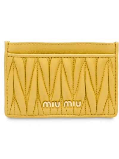 Shop Miu Miu Matelassé Card Holder In F0f06 Yellow